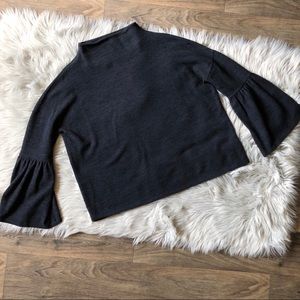 JUST Bell Sleeved Drop Shoulder Mock Neck Sweater